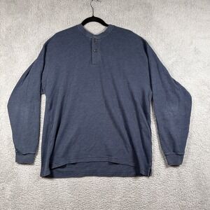 Orvis Henley Shirt Mens XLarge Blue Long Sleeve Waffle Knit Casual Pullover